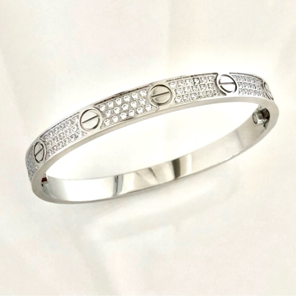 Pave Screw Bangle Bracelet with Screwdriver in Silver - Picture 8 of 12